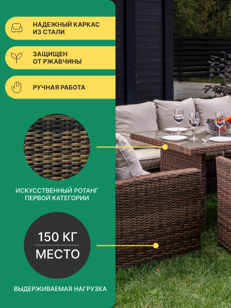 Комплект плетеной мебели Royal Family ZORRO PLUS DOUBLE коричневый из искусственного ротанга 3